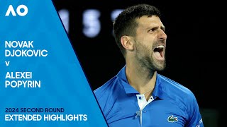 Novak Djokovic v Alexei Popyrin Extended Highlights  Australian Open 2024 Second Round [upl. by Alejandrina]