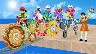 Scary Teacher 3d vs Squid Game Hamburger Wheel Climbing Wooden Ladder Level Max 5 Times Challenge [upl. by Margit]