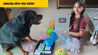 Unboxing silver play buttonguard dogfunny dog videostrained dog [upl. by Tompkins996]