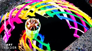 Artist Creates Paintings With A Swinging Paint Bucket [upl. by Pugh]