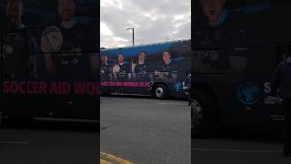 Soccer Aid 2021 World XI FC Coach Arriving at the Man City Ground [upl. by Aidnahs]