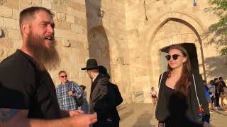 Contending for Christ against angry Jews in Old City Jerusalem at Jaffa Gate [upl. by Cruce]