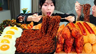 ASMR MUKBANG 직접 만든 불닭 짜장 버섯 양념치킨 소세지 먹방 amp 레시피 FRIED CHICKEN AND FIRE NOODLES EATING [upl. by O'Brien]