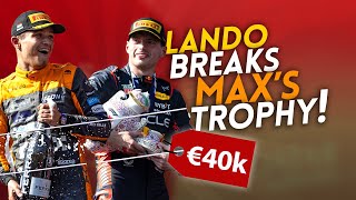 Lando Norris breaks Max verstappens trophy at the 2023 Hungarian GP [upl. by Traver]