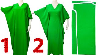 FITS EVERY SIZE  VERY EASY  NO PATTERN  2 in 1 Kaftan Dress Cutting amp Sewing [upl. by Ahsekyt]