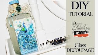 How to decoupage on glass  Peacock glass decoupage tutorial [upl. by Lange]