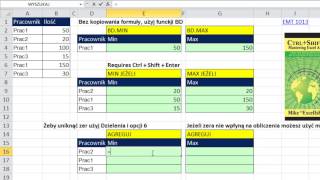 Excel  MIN JEŻELI i MAX JEŻELI po 3 przykłady MAX i MIN z 1 kryterium  sztuczki 37 [upl. by Zelazny]