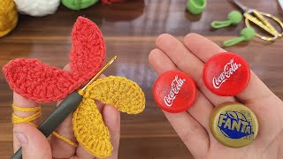 Wow SUPER IDEA😍Look what I did with the PLASTIC COLA BOTTLE CAPS I found in the trash CROCHET [upl. by Carbo]