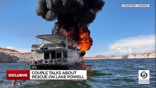 Couple reflects on fiery Lake Powell houseboat rescue [upl. by Kellby]