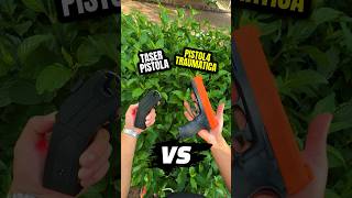 Pistola traumática VS taser pistola ¿Cual gana shortsfeed short curiosidades [upl. by Leola]