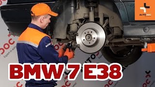 How to change rear brake discs and brake pads BMW 7 E38 TUTORIAL  AUTODOC [upl. by Ihsakat469]