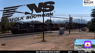 Norfolk Southern 4030 Leading A Long Intermodal Train On The Benson AZ RailCam [upl. by Acirt]