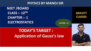 Electrostatics  Class 12  Application of gausss law  Lecture 12  NEETBoard  Manoj sir [upl. by Kelbee]