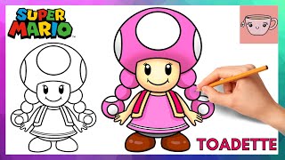 How To Draw Toadette  Super Mario Bros  Cute Easy Step By Step Drawing Tutorial [upl. by Laertnom532]