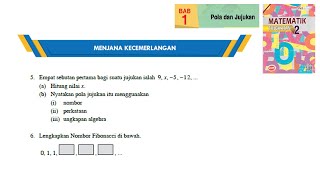 KSSM Matematik Tingkatan 2 Bab 1 pola dan jujukan menjana kecemerlangan no5 no6 buku teks form 2 [upl. by Soloma17]