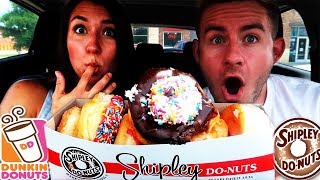 DUNKIN DONUTS VS SHIPLEYS DONUTS COUPLES MUKBANG [upl. by Ttiwed995]