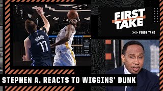 Stephen A amp JJ Redick react to Andrew Wiggins vicious dunk on Luka Doncic 🏀  First Take [upl. by Atinahs]