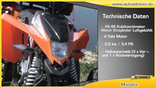 QUAD ATV MADDEX 50 CC 45 kmh MIT STRASSENZULASSUNG AB 16 JAHREN VON ACTIONBIKES [upl. by Tarrsus]