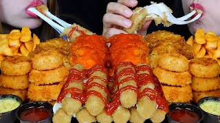 ASMR FRIED FOOD FEAST CHEESY MOZZARELLA STICKS GIANT ONION RINGS SPICY BUFFALO FRIED CHICKEN 먹방 [upl. by Yggep]