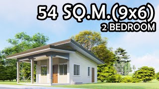 SIMPLE HOUSE DESIGN 2BEDROOM WITH 54 SQ M FLOOR AREA 9x6 m [upl. by Claudelle]