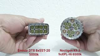 Emisar DT8 8xSST20 5000k  Noctigon K93 9xXPLHi 6500k turbo comparison [upl. by Nuri]