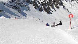 RED RUN called DOUBLE M with 10 year old son  Tignes Apr 2023 [upl. by Ainosal7]