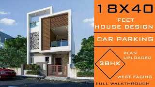 18X40 HOUSE DESIGN WITH CAR PARKING 3BHK 18X40 FEET HOUSEPLAN WITH ELEVATION1840 GHAR KA NAKSHA [upl. by Ydur]