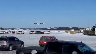 Extreme Low Takeoff DHC Dash 7 from Ice Strip Yellowknife Canada [upl. by Harima]