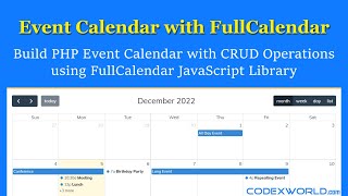 PHP Event Calendar using FullCalendar JS Library [upl. by Opiak]