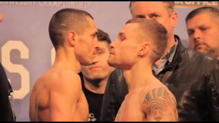 Carl Frampton v Scott Quigg INTENSE FACE OFF in Manchester [upl. by Leahci]