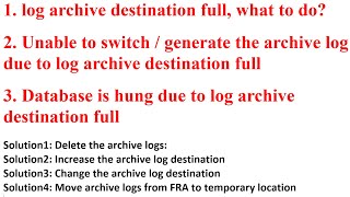 log archive destination full  What to do  DB is hung due to FRA is Full [upl. by Adis]