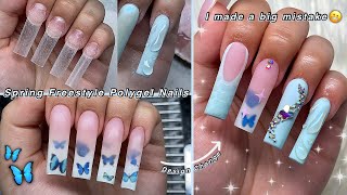 SPRING FREESTYLE POLYGEL NAILS🦋 OMBRE USING POLYGEL amp 3D NAIL ART DESIGN Nail Tutorial [upl. by Ocsicnarf]