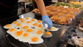 Japanese Style Egg Bacon Pancakes  Japanese Street Food [upl. by Ammadas729]