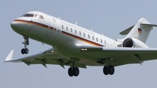 Bombardier Global 5000  German Air Force  Approach and Landing at Airport BernBelp [upl. by Suiluj]