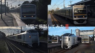 マリC427編成（各駅停車銚子行）＆マリC416編成（各駅停車千葉行）＆Ne019編成、特急しおさい5号銚子行 旭駅入線 [upl. by Zanze]