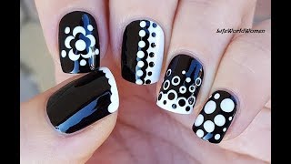 5 Easy BLACK amp WHITE DOTTING TOOL NAIL ART Designs [upl. by Engen]