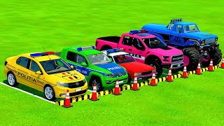 POLICE CAR FIRE TRUCK AMBULANCE EMERGENCY MONSTER TRUCK COLORFUL CARS FOR TRANSPORTING FS 22 [upl. by Wallace]