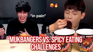 mukbangers attempting SPICY eating challenges [upl. by Lasonde]