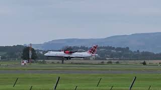 ATR72600 Loganair GLMTC arriving in a rainy Glasgow International Airport from Stornoway aviation [upl. by Sharl]