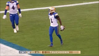 Winnipeg Blue Bombers Deatrick Nichols 1st Career CFL Pick6 [upl. by Reerg]