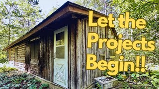 The Log Cabin Projects Begin  Off Grid Lodge Staining amp Door [upl. by Elleinnod299]