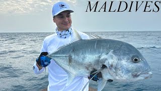 Epic fishing in the Maldives  GT Topwater Fishing amp Dogtooth Tuna Jigging [upl. by Lovell]