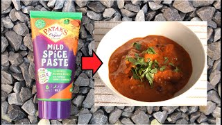 BEEF SAUSAGE CURRY using Pataks MILD SPICE PASTE  £225  Tesco  Make At Home Curry Kit [upl. by Rehtul359]