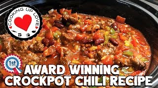 Crockpot Chili Recipe  Award Winning Chili Recipe  Potluck Recipes  Cooking Up Love [upl. by Annaerdna]