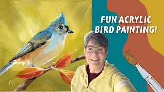 COLORFUL Acrylic Tufted Titmouse BIRD Painting Brush Stroke Techniques By Annie Troe [upl. by Airotahs]