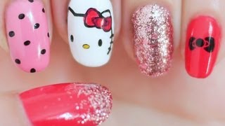 Hello Kitty Inspired Nail Tutorial Konad Stamping [upl. by Akcirahs]