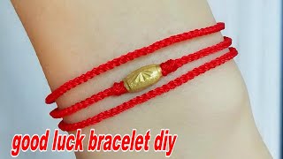 How to make chinese good luck red cord braceletDIY fast and easy red string bracelet [upl. by Neemsaj357]