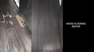 HOW TO REPAIR FLOORING WATER DAMAGE  restaining wood flooring [upl. by Mark213]