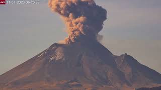 Nov 1 2023 Gray ash explosive eruption from Popocatépetl Volcano Mexico [upl. by Idnerb]