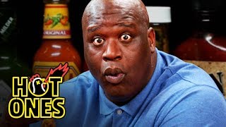 Shaq Tries to Not Make a Face While Eating Spicy Wings  Hot Ones [upl. by Asatan]